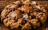 Whiskey caramel stuffed brown butter cookie drizzled with chocolate