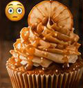 Cupcake topped with caramel and orange slice