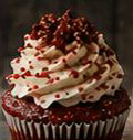 Red velvet cupcake with white swirl